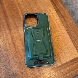 iPhone 15 pro max Green Leather Phone Case with Card Holder